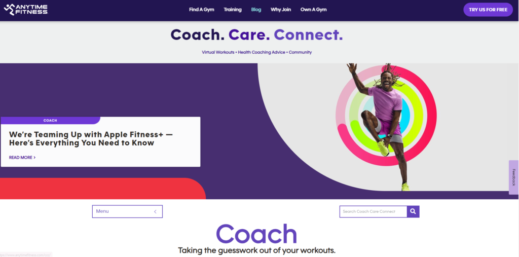 Anytime Fitness blog - screen